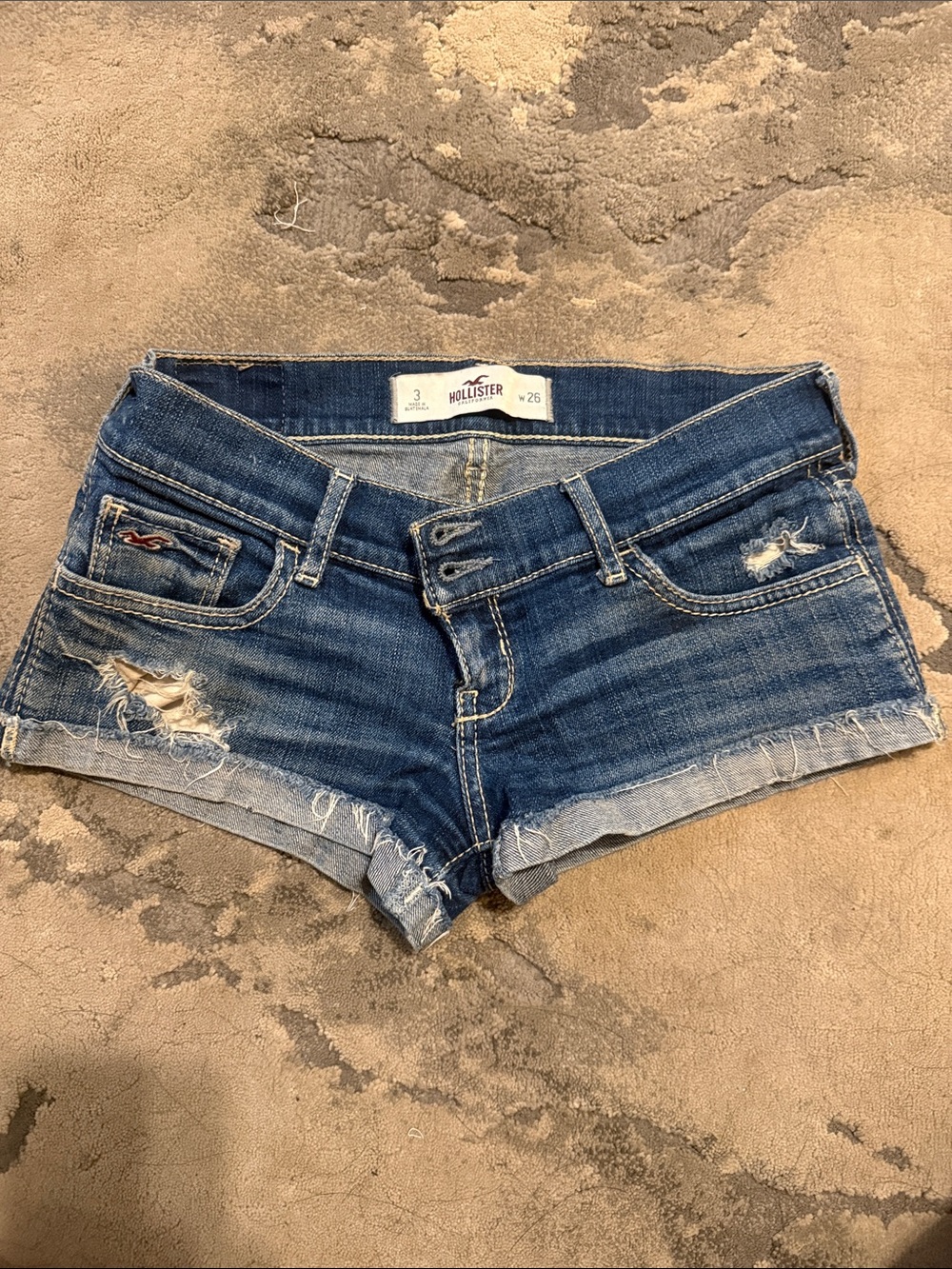 Vintage Hollister Women's Dark Blue Distressed Denim Cutoff Shorts